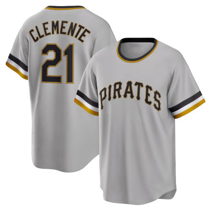 Pittsburgh Pirates #21 Roberto Clemente Gray MIKSHPS Road Cooperstown Collection Player Jersey