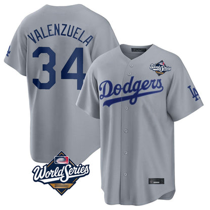 Los Angeles Dodgers #34 Fernando Valenzuela Player Gray MIKSHPS World Series Game Stitched Jerseys