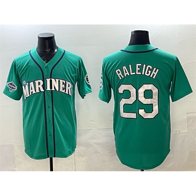 Seattle Mariners #29 Cal Raleigh Aqua MIKSHPS With 2025 AL West Division Champions Patch Limited Stitched jersey