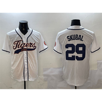 Detroit Tigers #29 Tarik Skubal White MIKSHPS With Patch Cool Base Stitched Jersey