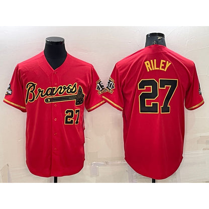 Atlanta Braves #27 Austin Riley Red Gold MIKSHPS World Series Champions Program Cool Base Stitched Jersey