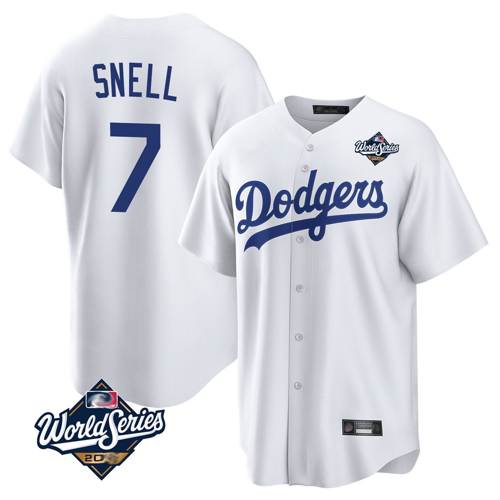 Los Angeles Dodgers #7 Blake Snell Player White MIKSHPS Game World Series Stitched Jerseys