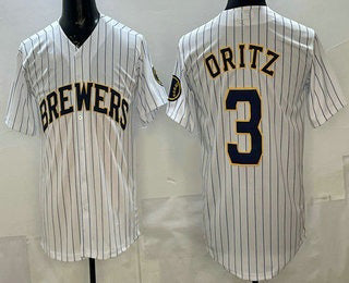 Milwaukee Brewers #3 Joey Ortiz White MIKSHPS Cool Base Jersey