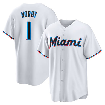 Miami Marlins #1 Connor Norby White MIKSHPS Home Replica Jersey