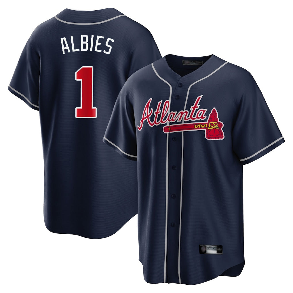 Atlanta Braves #1 Ozzie Albies Player Navy MIKSHPS Home Game Stitched Jerseys