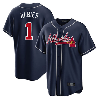 Atlanta Braves #1 Ozzie Albies Player Navy MIKSHPS Home Game Stitched Jerseys