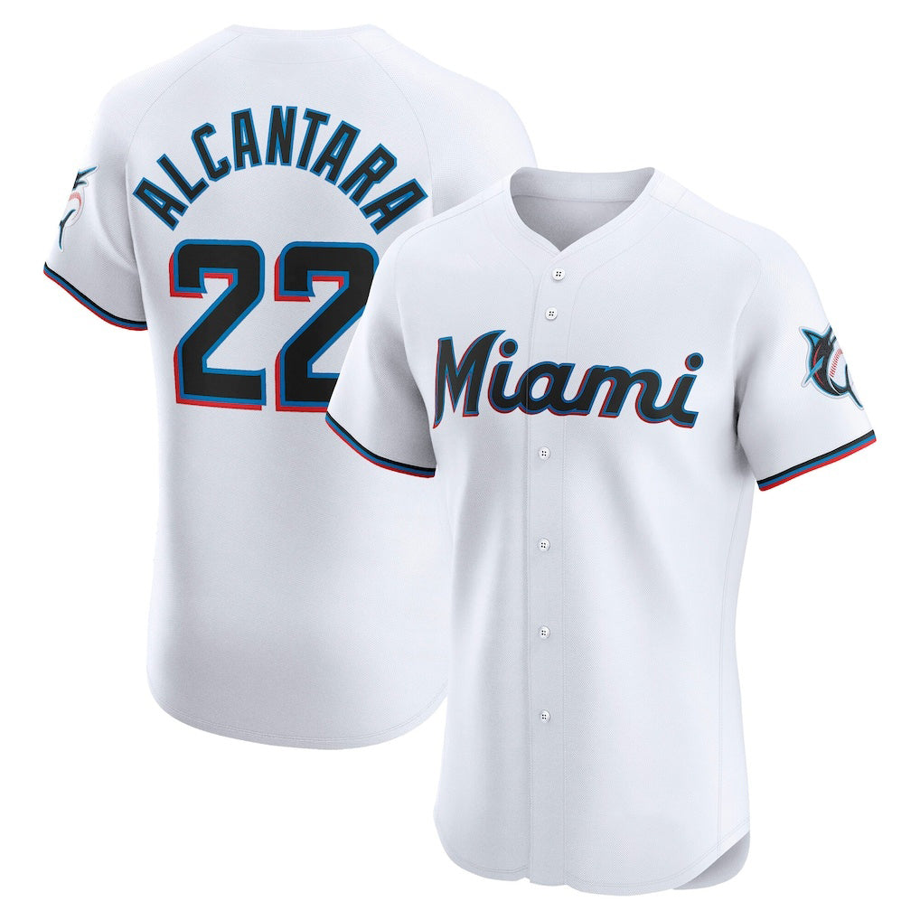 Miami Marlins #22 Sandy Alcantara White MIKSHPS Home Elite Jersey