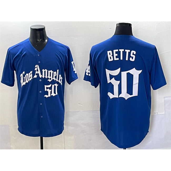 Los Angeles Dodgers #50 Mookie Betts Blue MIKSHPS 2025 LA Gothic Style With Fernando Patch Vapor Premier Limited Stitched Jersey