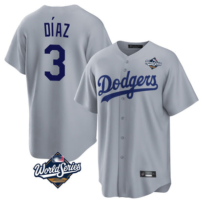 Los Angeles Dodgers #3 Edwin D¨ªaz Player Gray MIKSHPS World Series Game Stitched Jerseys
