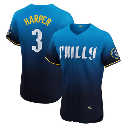 Philadelphia Phillies #3 Bryce Harper Navy MIKSHPS City Connect Elite Jersey