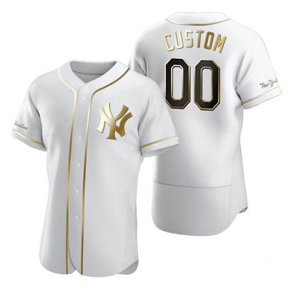 Custom New York Yankees White MIKSHPS Stitched Flex Base Golden Edition Jersey