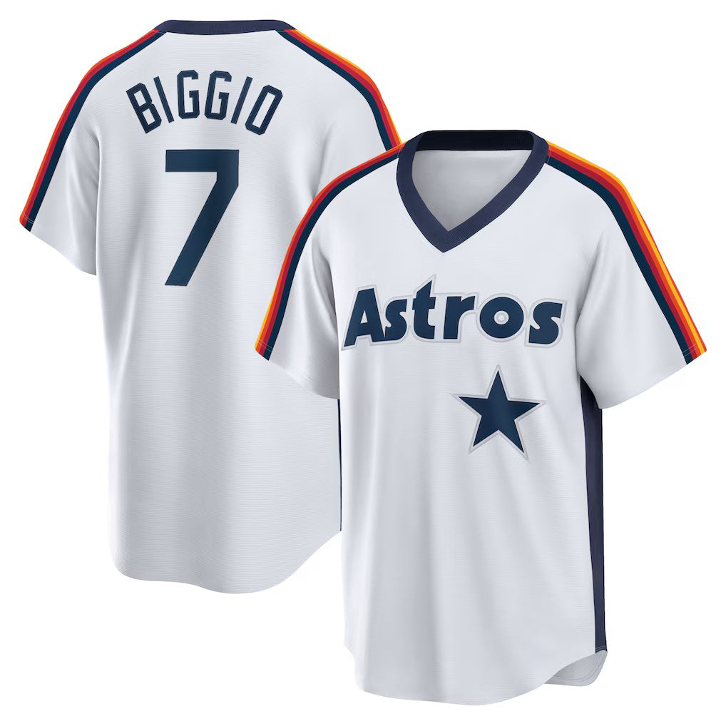 Houston Astros #7 Craig Biggio White MIKSHPS Home Cooperstown Collection Logo Player Jersey