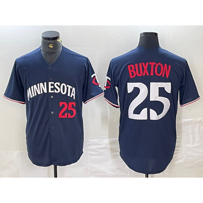 Minnesota Twins #25 Byron Buxton Number 2023 Navy Blue MIKSHPS Cool Base Stitched Jersey 2