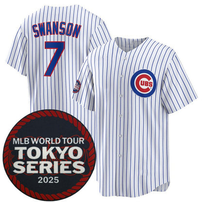 Chicago Cubs #7 Dansby Swanson White MIKSHPS 2025 World Tour Tokyo Series Home Stitched Jersey