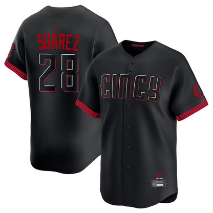 Cincinnati Reds #28 Eugenio Su¨¢rez Player Black MIKSHPS City Connect Home Limited Stitched Jerseys