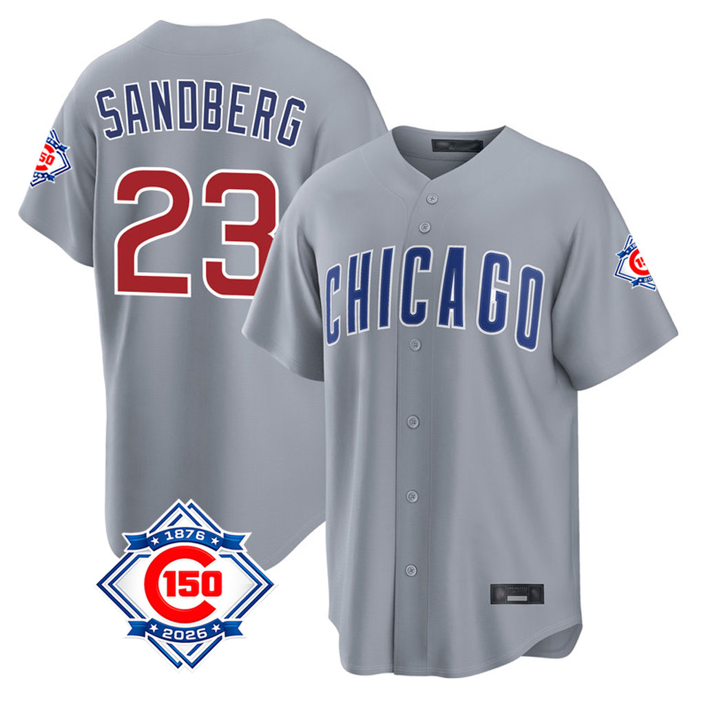 Chicago Cubs #23 Ryne Sandberg Player Gray MIKSHPS 150th Anniversary Home Game Stitched Jerseys