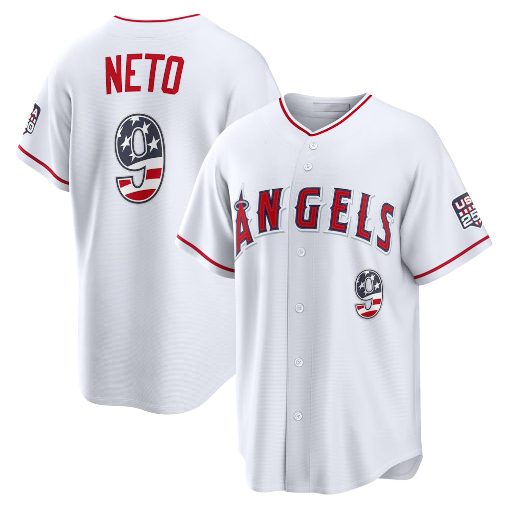 Los Angeles Angels #9 Zach Neto USA 250 Fourth of July Stadium Jersey - White MIKSHPS