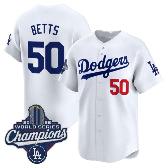Los Angeles Dodgers #50 Mookie Betts White MIKSHPS 2025 Champions Stitched Jersey