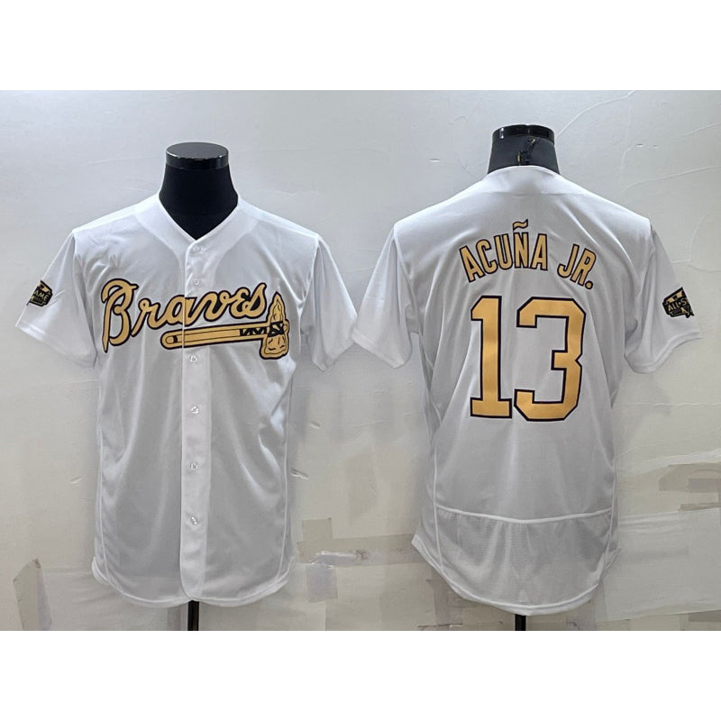 Atlanta Braves #13 Ronald Acuna Jr White MIKSHPS 2022 All Star Stitched Flex Base Jersey