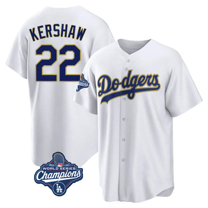Los Angeles Dodgers #22 Clayton Kershaw Player Gold White MIKSHPS World Series Meet 2026 Collection Stadium Game Stitched Jerseys