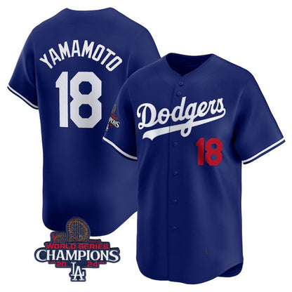 Los Angeles Dodgers #18 Yoshinobu Yamamoto Royal MIKSHPS 2024 World Series Champions Alternate Limited Stitched Jersey