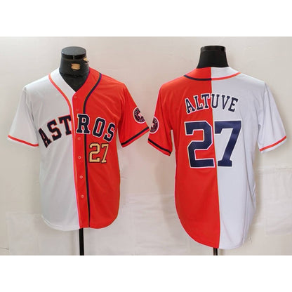 Houston Astros #27 Jose Altuve White Orange MIKSHPS Blue Number Split Stitched Jerseys