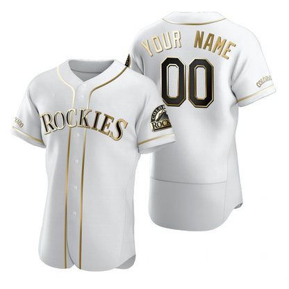 Custom Colorado Rockies White MIKSHPS Stitched Flex Base Golden Edition Jersey