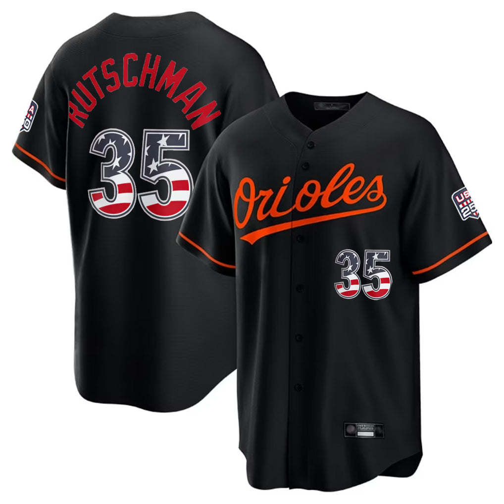 Baltimore Orioles #35 Adley Rutschman Player Black MIKSHPS USA 250 Fourth of July Home Game Stitched Jerseys