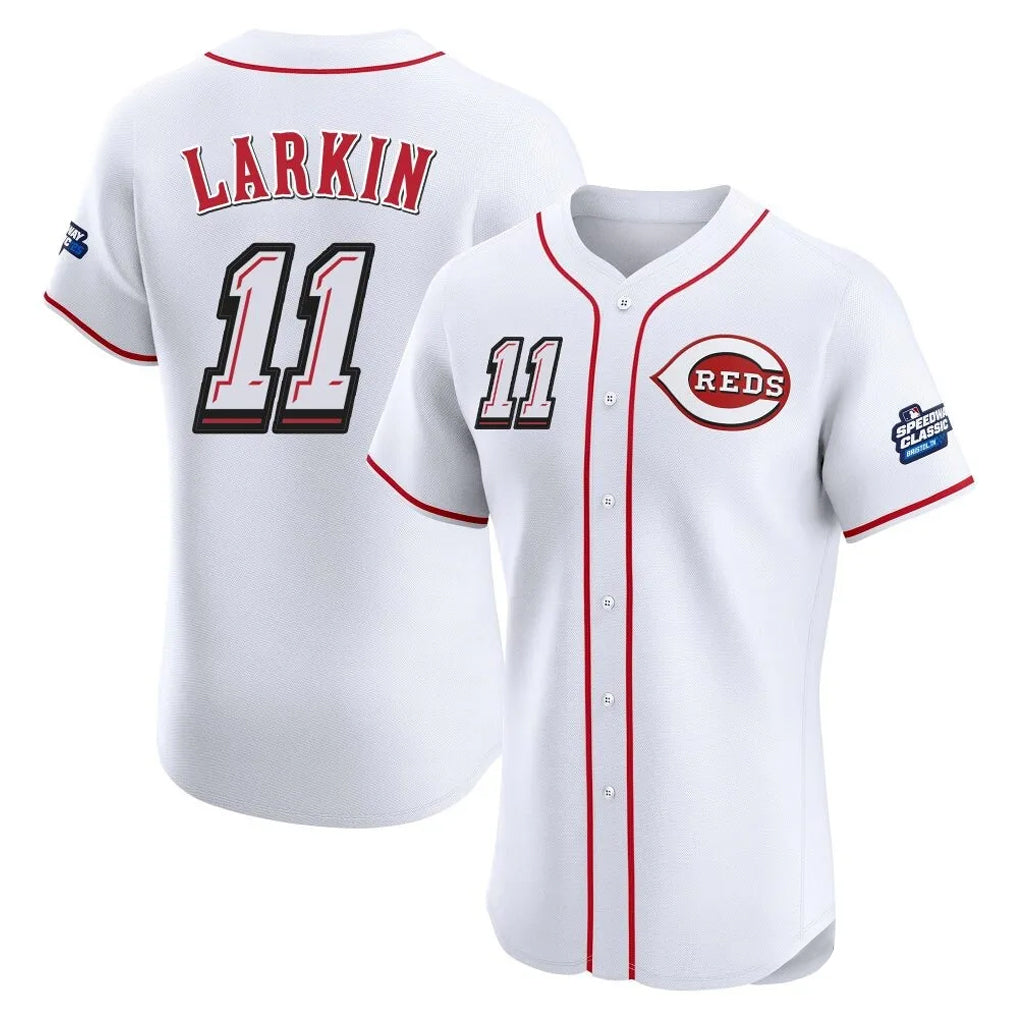 Cincinnati Reds #11 Barry Larkin Player White MIKSHPS Speedway Classic Limited Elite Home Stitched Jerseys