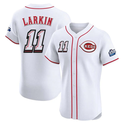 Cincinnati Reds #11 Barry Larkin Player White MIKSHPS Speedway Classic Limited Elite Home Stitched Jerseys