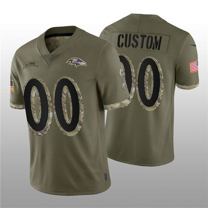 Custom B.Ravens ACTIVE PLAYER 2022 Olive MIKSHPS Salute To Service Limited Stitched Jersey