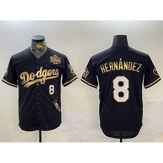 Los Angeles Dodgers #8 Enrique Hernandez Black Gold MIKSHPS 2024 World Series With Vin & California Patch Vapor Premier Limited Stitched Jersey