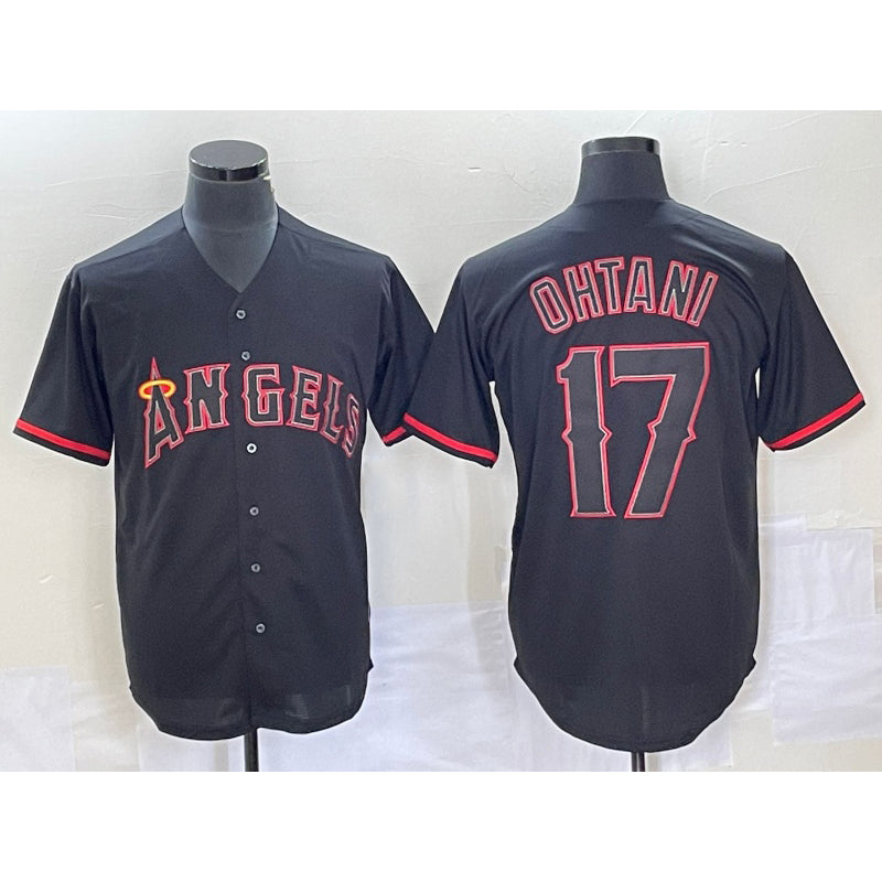 Los Angeles Angels #17 Shohei Ohtani Lights Out Black MIKSHPS Fashion Cool base Jersey