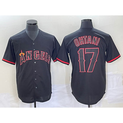 Los Angeles Angels #17 Shohei Ohtani Lights Out Black MIKSHPS Fashion Cool base Jersey