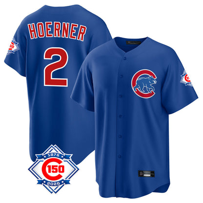 Chicago Cubs #2 Nico Hoerner Player Royal MIKSHPS 150th Anniversary Home Game Stitched Jerseys