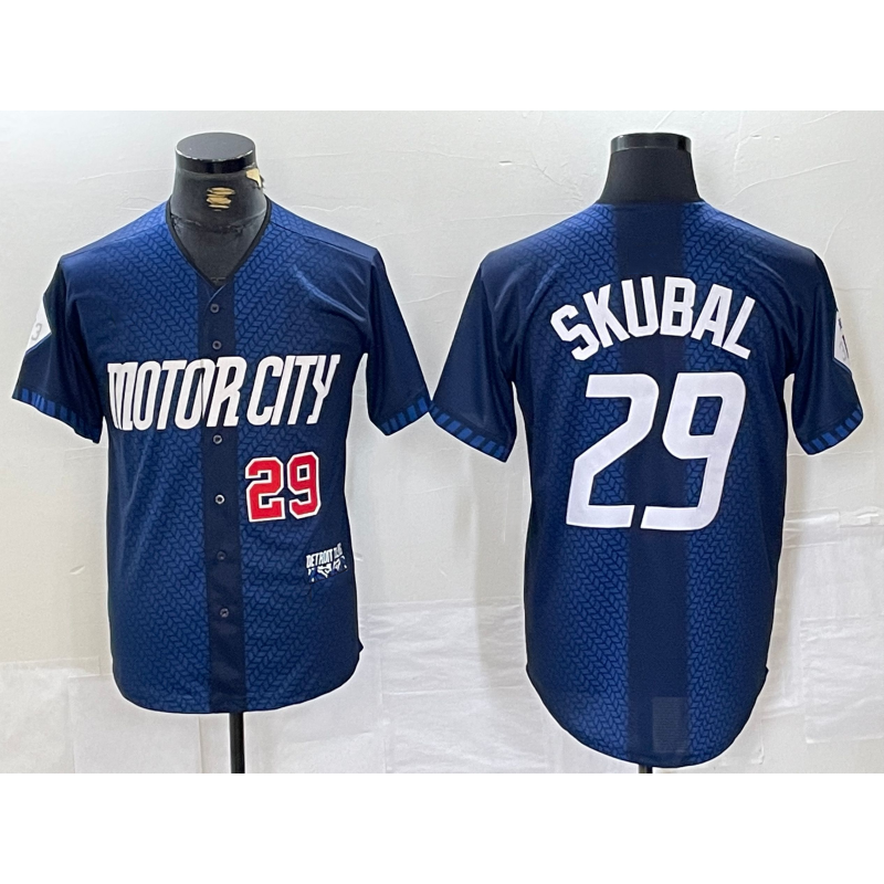 Detroit Tigers #29 Tarik Skubal Number 2024 Navy MIKSHPS City Connect Cool Base Limited Stitched Jersey