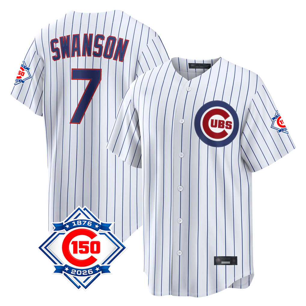 Chicago Cubs #7 Dansby Swanson Player White MIKSHPS 150th Anniversary Game Home Stitched Jerseys