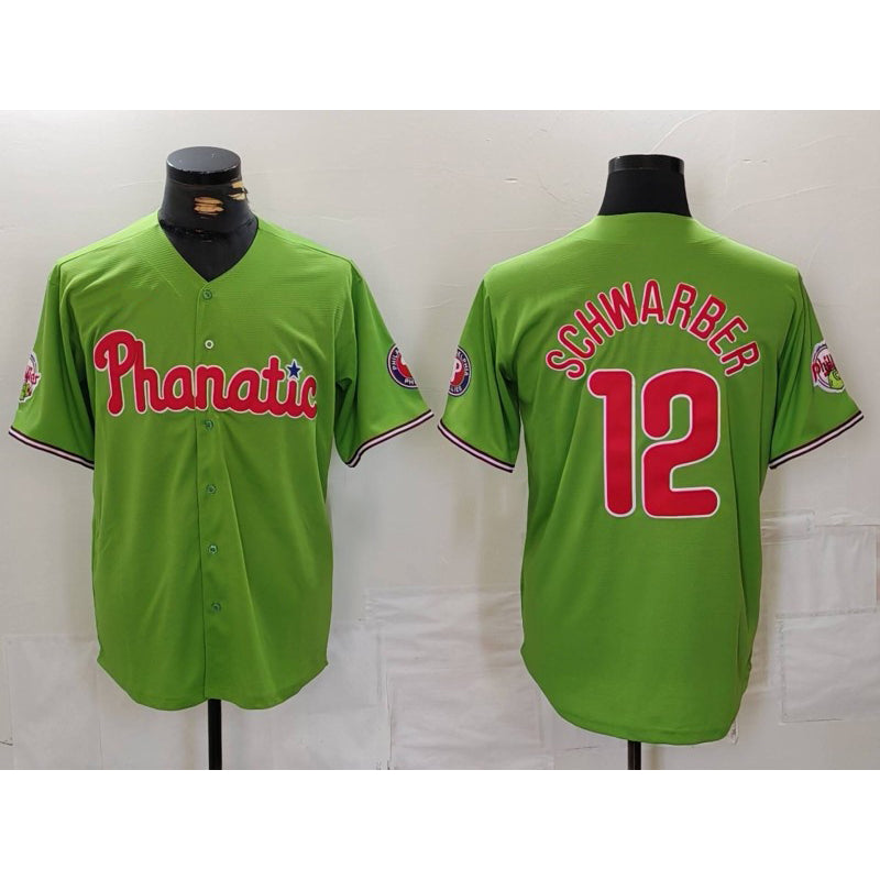 Philadelphia Phillies #12 Kyle Schwarber Green MIKSHPS With Patch Stitched Cool Base Jersey