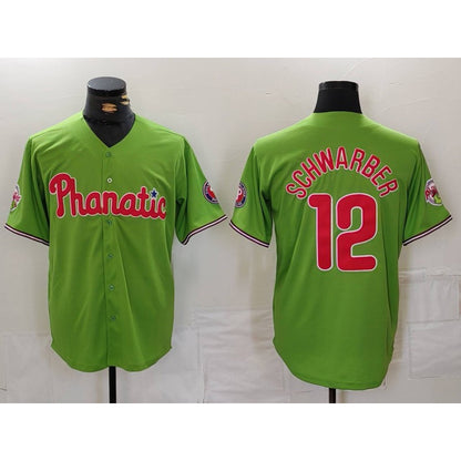 Philadelphia Phillies #12 Kyle Schwarber Green MIKSHPS With Patch Stitched Cool Base Jersey
