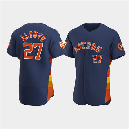 Houston Astros #27 Jose Altuve Navy MIKSHPS 60th Anniversary Flex Base Stitched Jersey