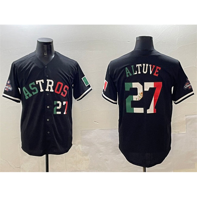 Houston Astros #27 Jose Altuve Black MIKSHPS Mexico With World Serise Champions Patch Cool Base Stitched Jersey 2