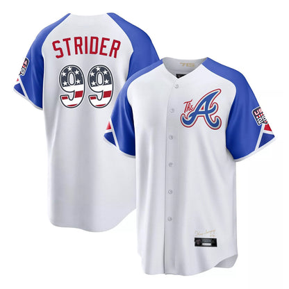 Atlanta Braves #99 Spencer Strider Player White MIKSHPS USA 250 Fourth Of July City Connect Home Game Stitched Jerseys