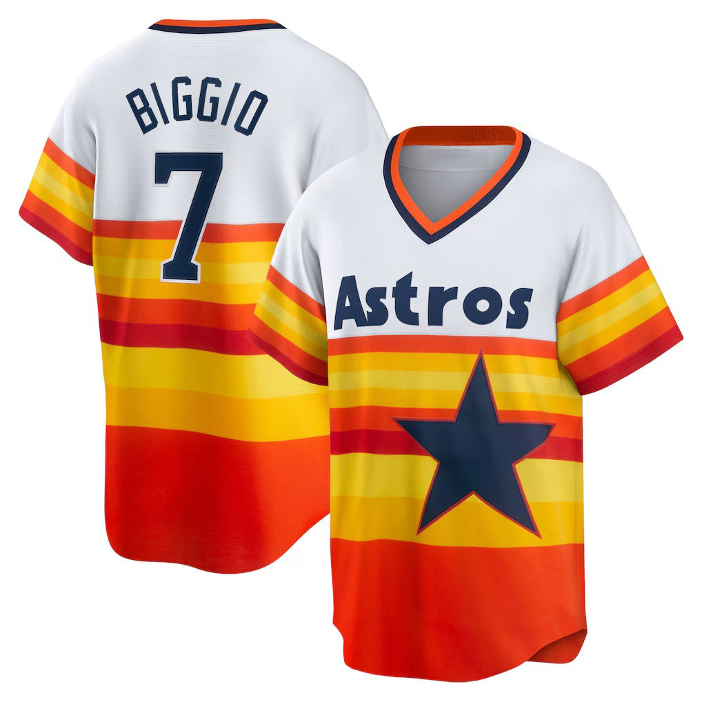 Houston Astros #7 Craig Biggio White MIKSHPS Home Cooperstown Collection Player Jersey