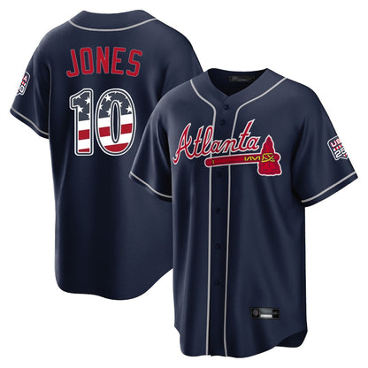 Atlanta Braves #10 Chipper Jones Player Navy MIKSHPS USA 250 Fourth Of July Limited Home Game Stitched Jerseys