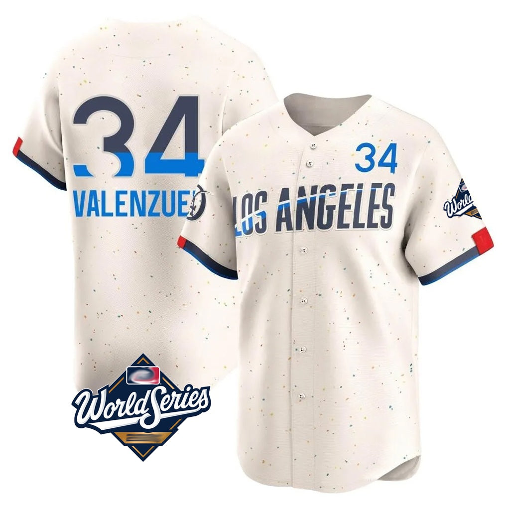 Los Angeles Dodgers #34 Fernando Valenzuela Player Cream MIKSHPS World Series City Connect Limited Home Stitched Jerseys