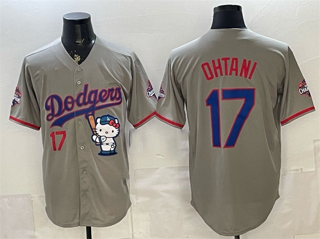 Los Angeles Dodgers #17 Shohei Ohtani Grey MIKSHPS Hello Kitty Night 2025 World Series Champions Patch Stitched Jersey