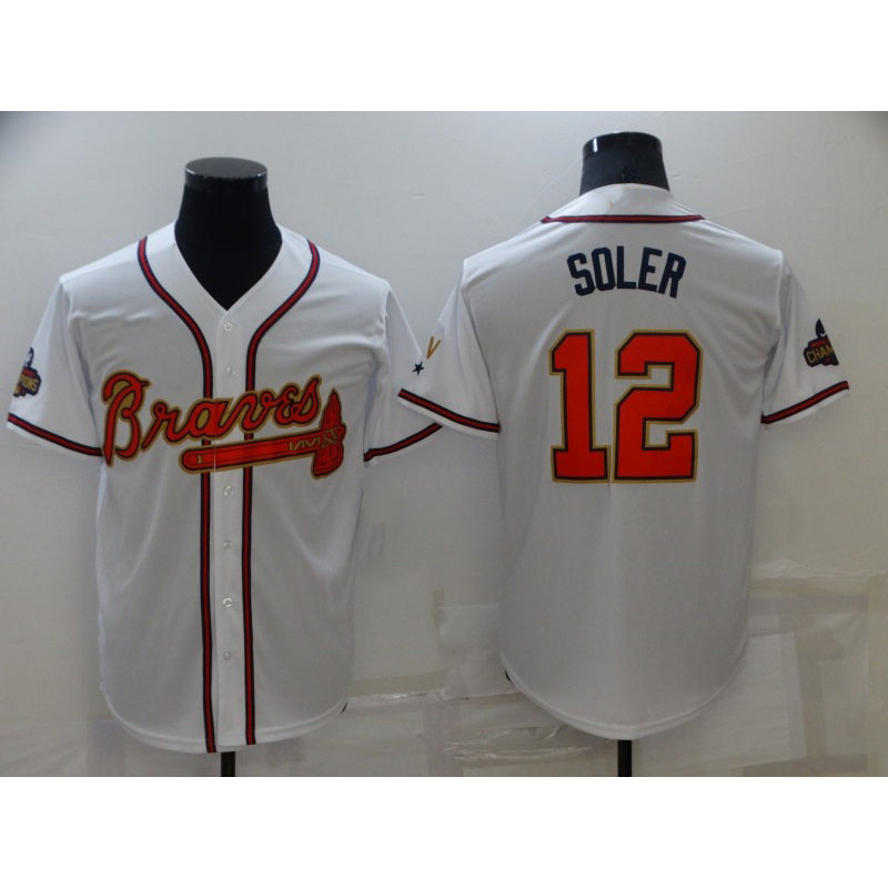 Atlanta Braves #12 Jorge Soler 2022 White Gold MIKSHPS World Series Champions Program Cool Base Stitched Jersey