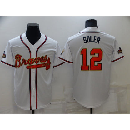 Atlanta Braves #12 Jorge Soler 2022 White Gold MIKSHPS World Series Champions Program Cool Base Stitched Jersey