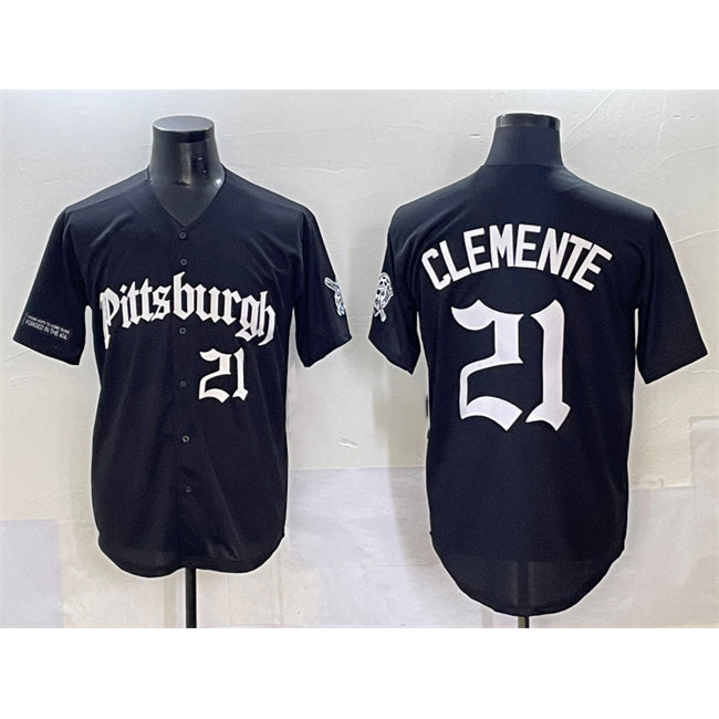 Pittsburgh Pirates #21 Roberto Clemente Black MIKSHPS 'Gothic Steel City Edition' Vapor Limited Stitched Jersey