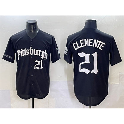 Pittsburgh Pirates #21 Roberto Clemente Black MIKSHPS 'Gothic Steel City Edition' Vapor Limited Stitched Jersey